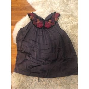 Fall floral leaves grey silky tank top M cami